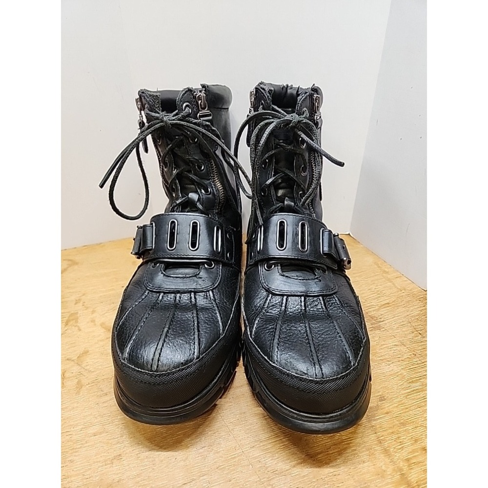Polo Ralph Lauren Black Leather Ranger Boots Duck Toe Buckle Strap Mens 13D
